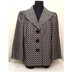 Rafaella Classic Blazer Jacket Circle Pattern Black White Size 12 Womans     T17